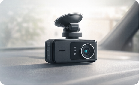 Dash cam mounted on a windscreen for daily UK driving evidence capture.